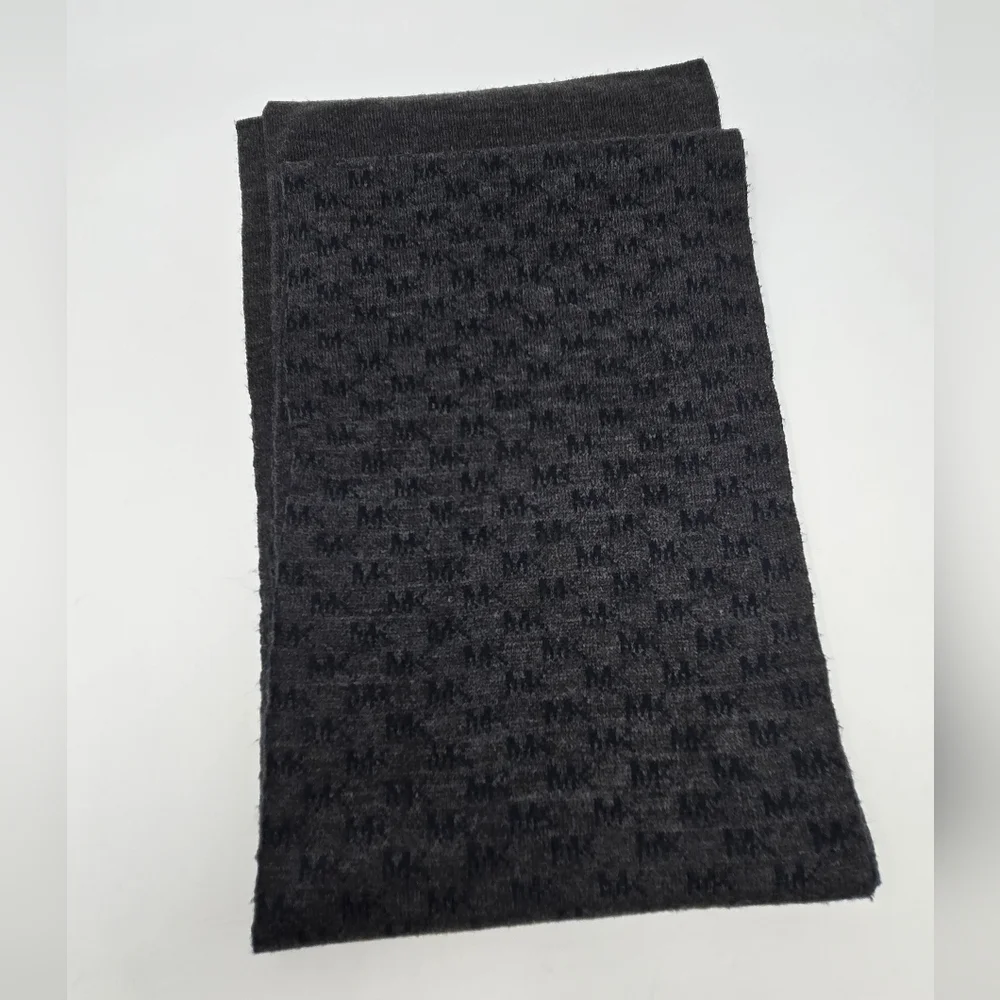 MICHAEL KORS LONG SCARF DARK GREY BLUE MK LOGO PRINT UNISEX MENSWEAR MENS OS